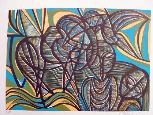 Cecil Skotnes - Woodcut - Figures in the forrest - A stunning piece!! Bid now!! Low price!